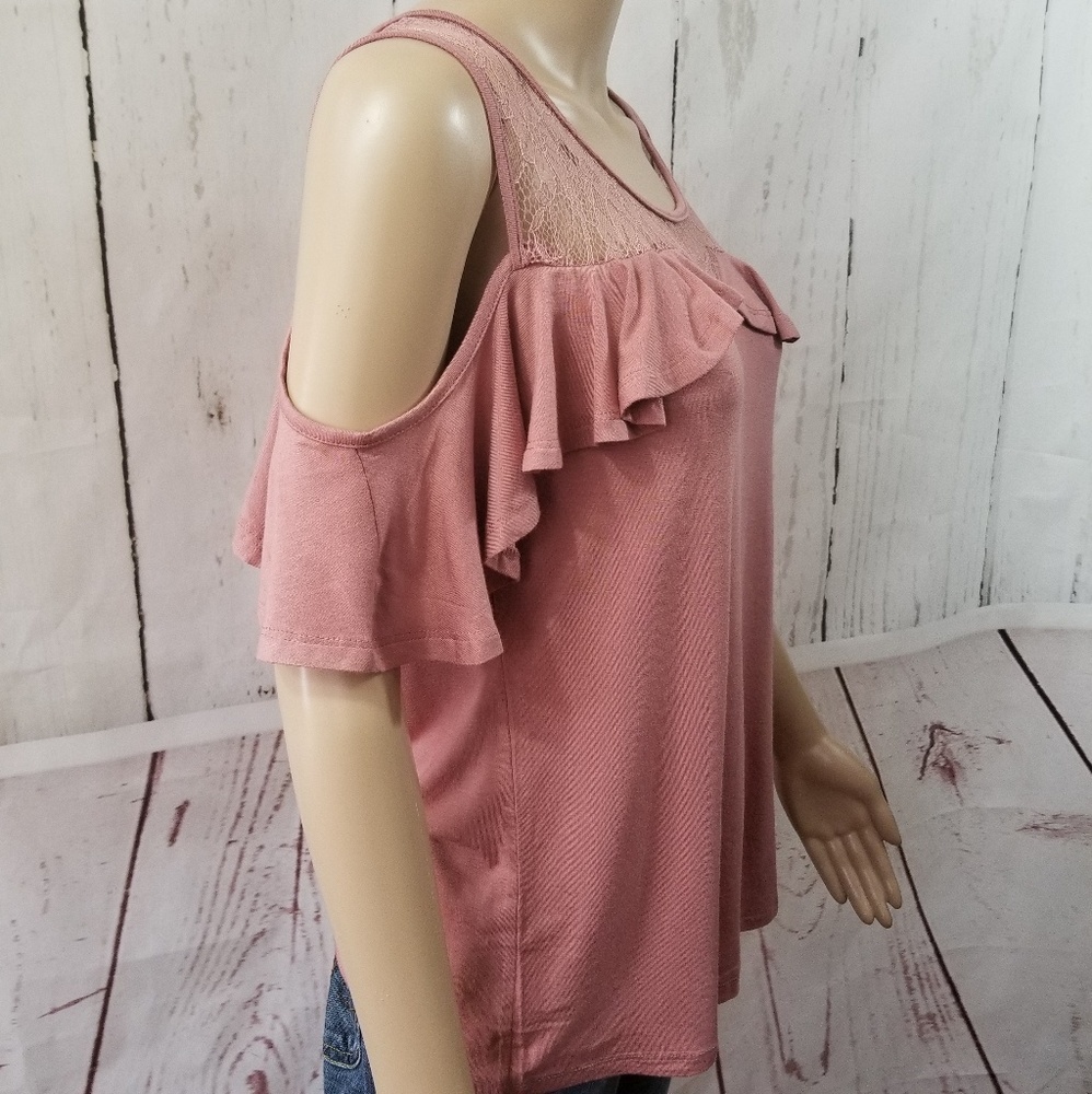 Women's Ruffled and Lace Top MAUVE - Picture 3 of 7